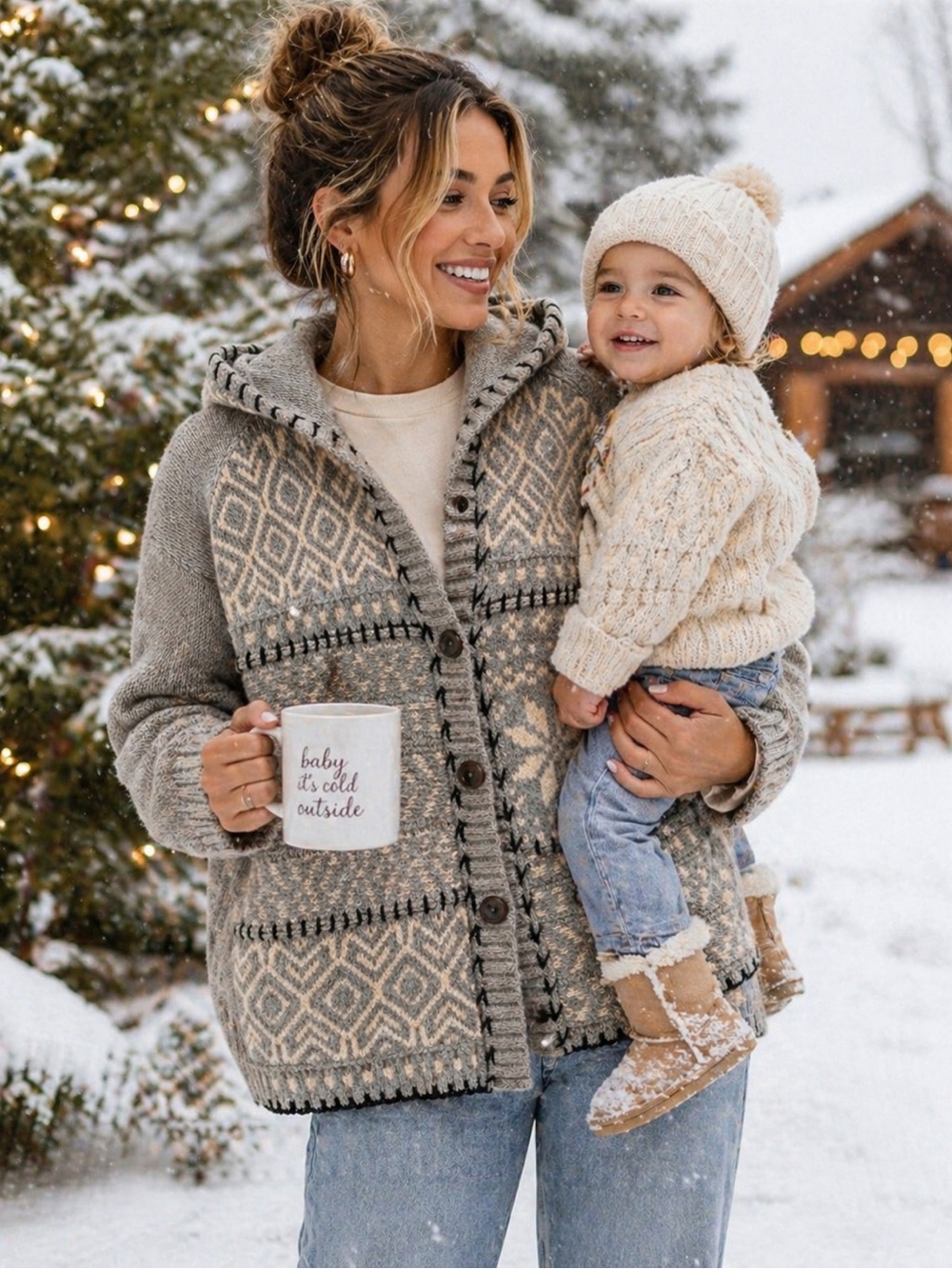 J. Jill Hooded Cardigan Sweater Large Tall NWT Cozy Fair Isle Knit Embroidered